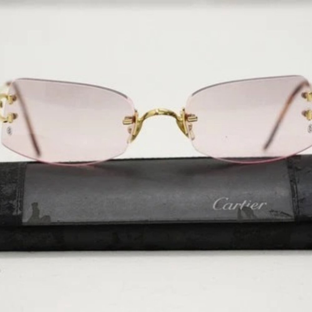 Cartier 3409713 20 135mm Pink Lens Gold Frame Sunglasses